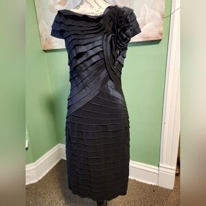 Tadashi Shoji Romantic Dark Blue Tiered Rosette Gown Formal Dress Sz 10 WOW!